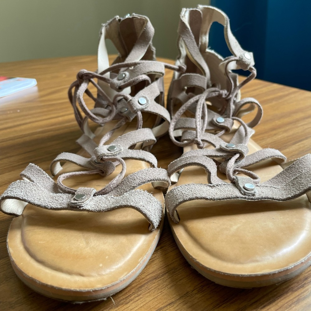 Sandal, dolce vita, gladiator, suede, neutral, summer, fall, school, teacher 9.5